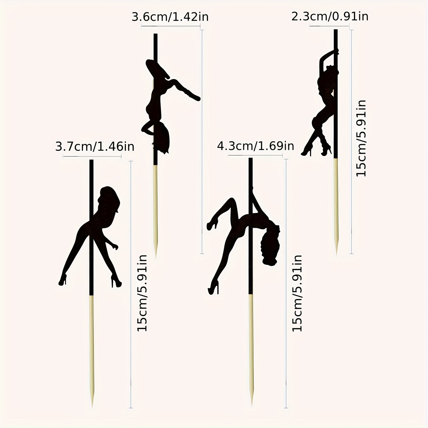 12PCS Sports Themed Pole Dancer Cake Toppers - Versatile Paper Cupcake Picks for Birthday, Anniversary, Bachelor Party, Bar & Bat Mitzvah - Elegant Black Glitter Decorations, No Feather, Non-Electric