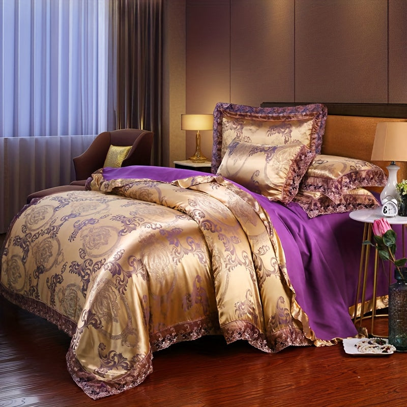 2/3pcs Quilt Cover Set, Luxurious Lace and Jacquard Satin Bedding Set, Comfortable and Smooth Quilt Cover, Suitable for Bedroom, Guest Room (1 * Quilt Cover + 1/2 * Pillowcase, No Core)