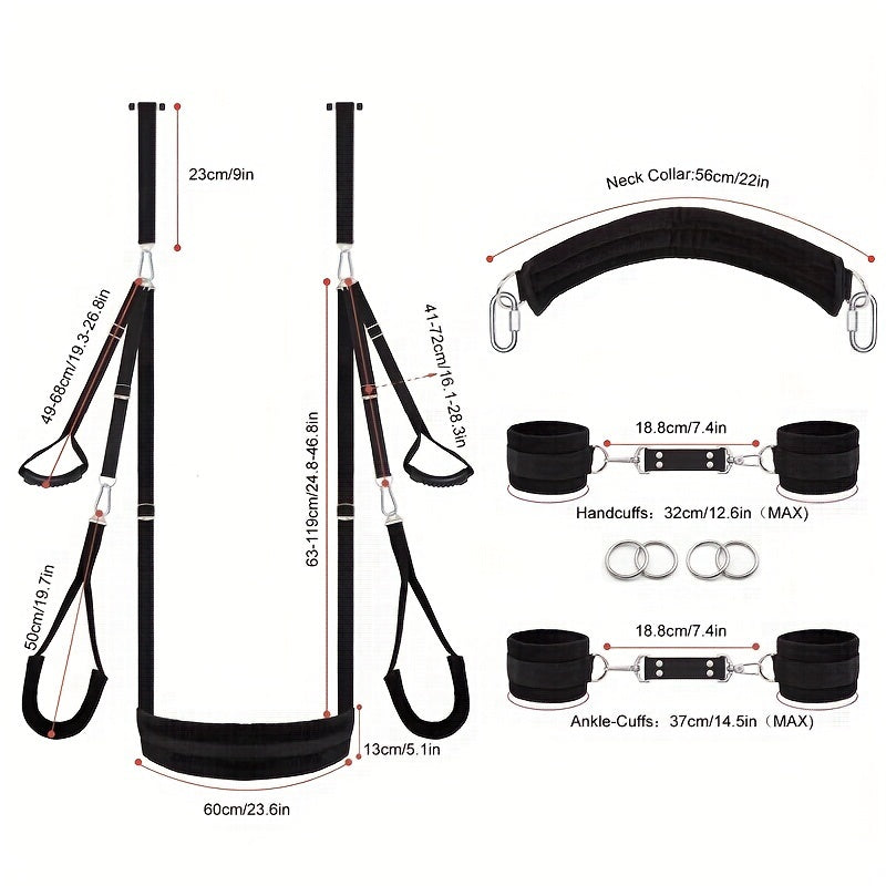 4pcs Set, 136.08KG, Adult BDSM Sex Swing Combination Restraint Harness, BDSM Boor Sex Furniture Love Swing Kit, Unlocking Air Suspension Multiple Poses Positions, Adjustable And Removable, For Couples Lovers At Home Sex Toys