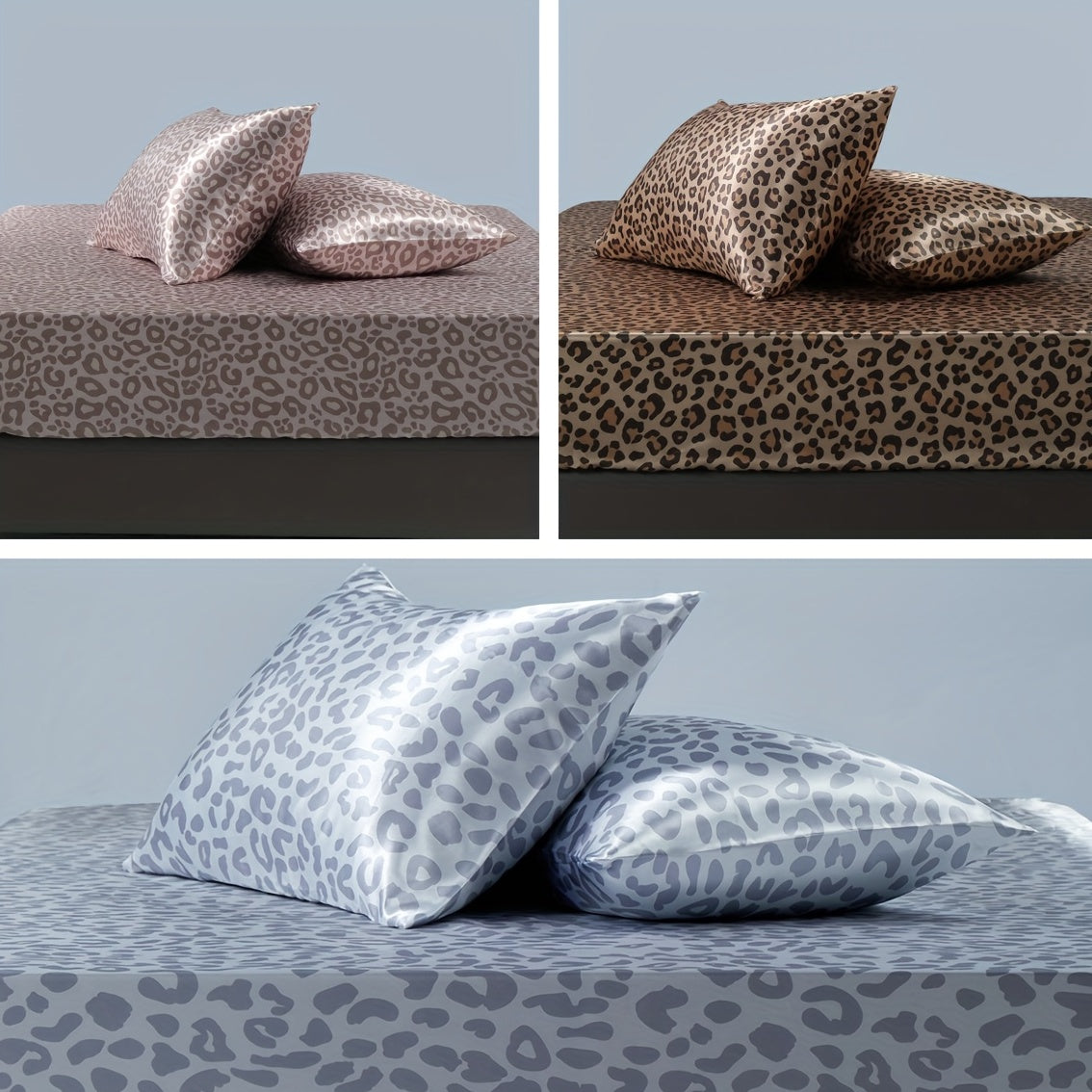 Luxurious Leopard Print Satin Sheet Set - Soft, Breathable, and Hypoallergenic for Comfortable Sleeping in Home, Dorm, and Guest Room - Includes 1 Mat and 2 Pillowcases, Easy Care and Machine Washable (Core Not Included)3pcs