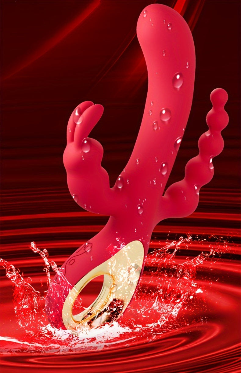0015 3 In 1 Rabbit Vibrator G-Spot Clitoral Anal Dildo For Women, Double Motor Stimulation, 10 Vibration Modes, Rechargeable, Quiet, Adult Sex Toy For Solo Or Couples Female Sex Toy 1pc