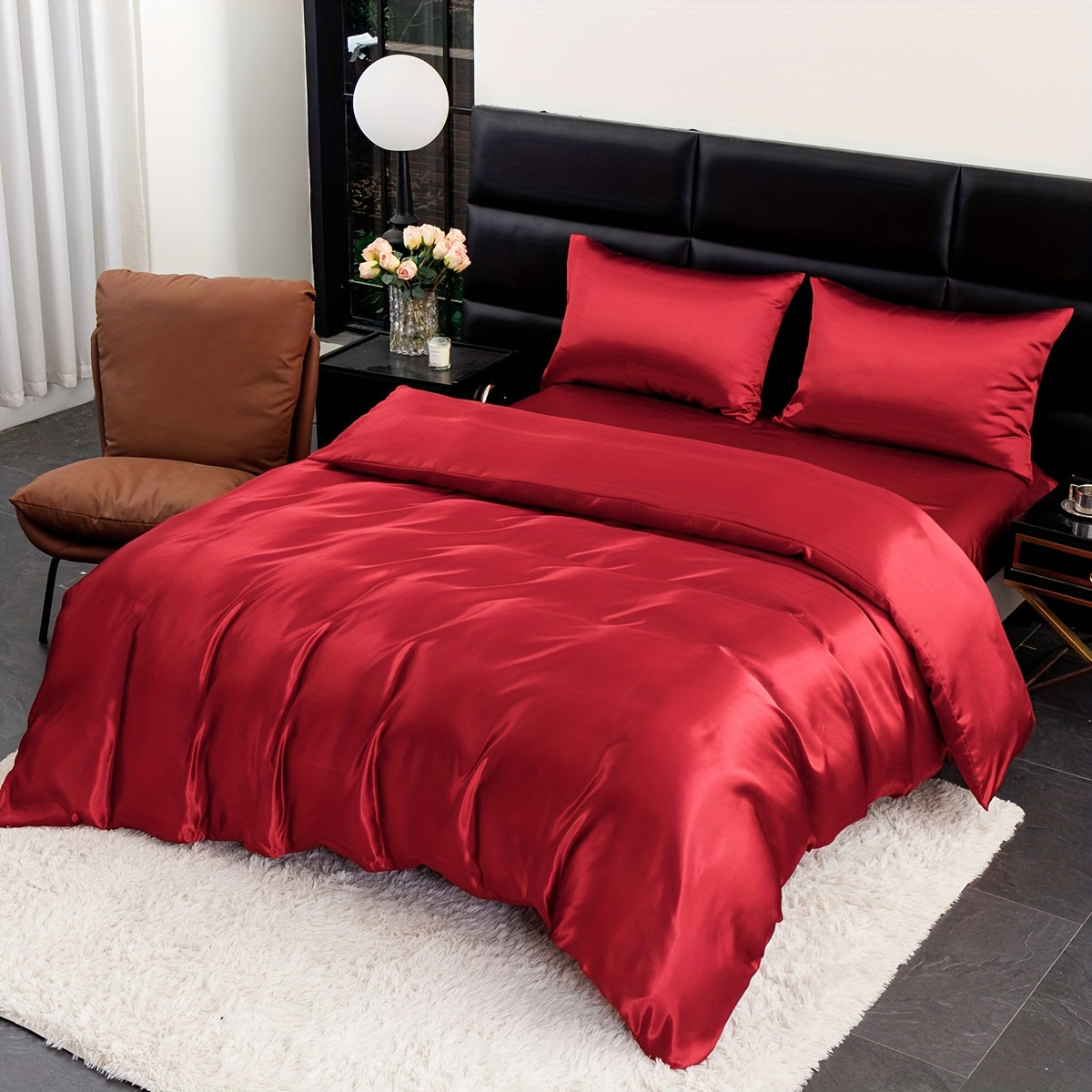 3pcs Luxurious Satin Bedding Set - Soft & Breathable Polyester, Includes 1 Duvet Cover and 2 Pillowcases, Machine Washable, Perfect for All Seasons