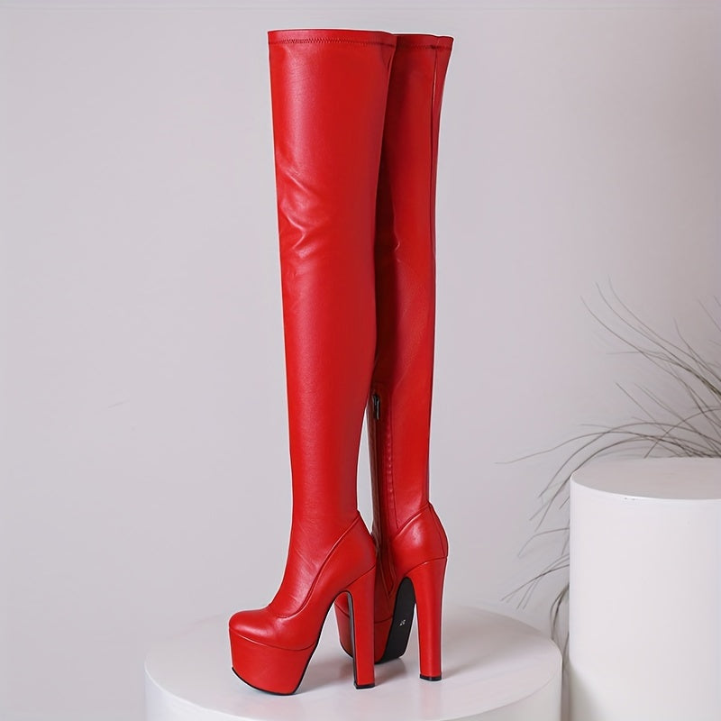 Chic Over-the-Knee Women's Boots - Stretchy Microfiber, Side Zipper, Block Heel, Fashionable Party & Nightclub Style, Sizes 6-12