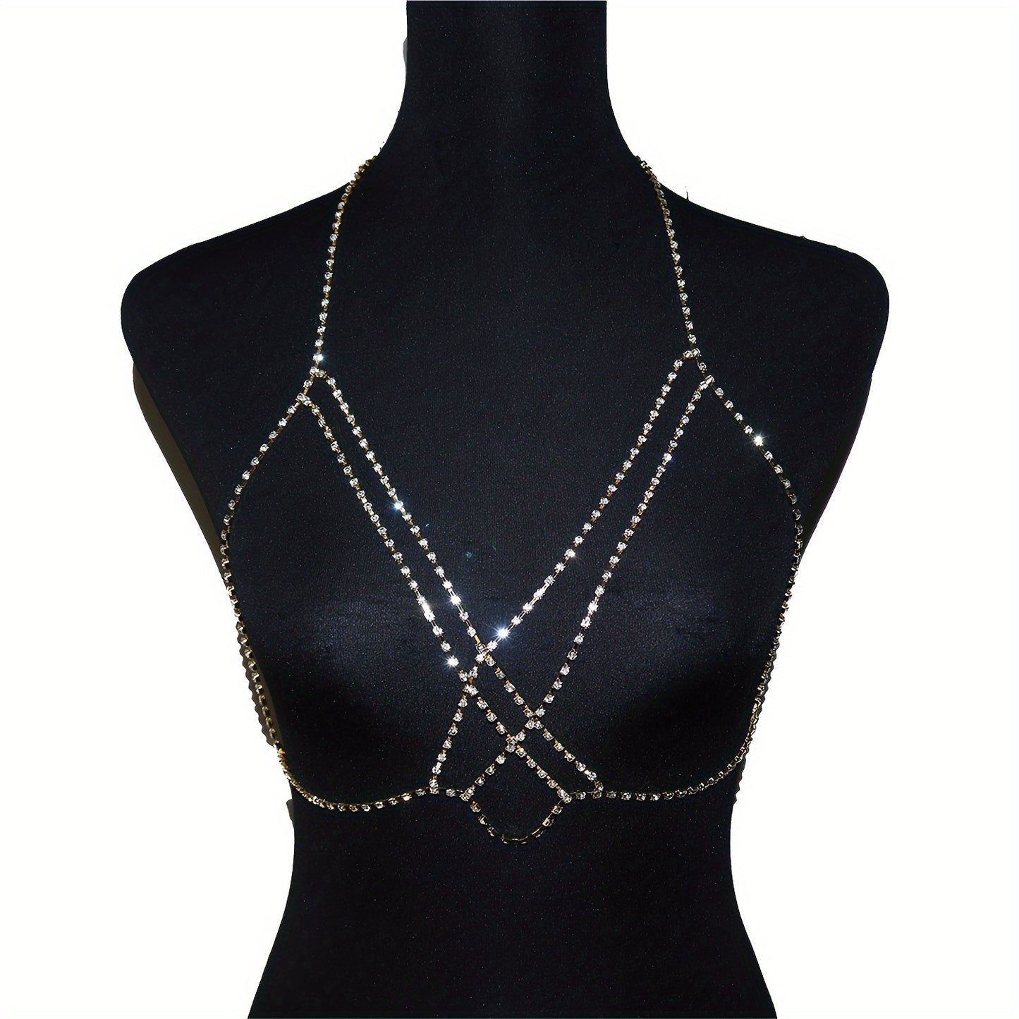 Multi-Layered Artificial Crystal Body Chain, Boho Sexy Cross Chest Jewelry, Romantic Nightclub Party Accessory, for Valentine'S Day & Special Occasions