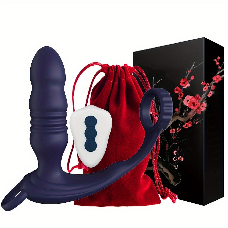 Black Blue Dual Motor Anal Plug Vibrator: Prostate Massager with Ring Plug, Remote Control, 10 Thrust & Vibration Modes, G-spot Stimulation , USB Charging, Latex Material