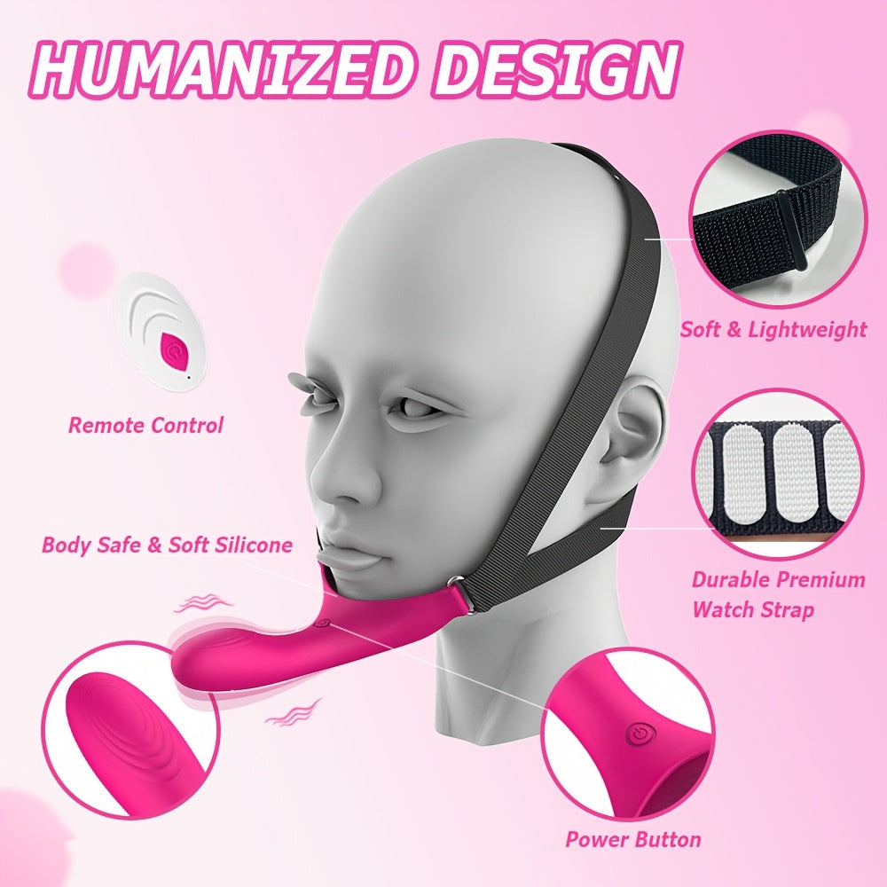 Rechargeable USB Powered Wearable Face Vibrator for Women, 10 Modes G-Spot Stimulation, Infrared Sensor Chin Harness Dildo with Lithium Battery for Couples