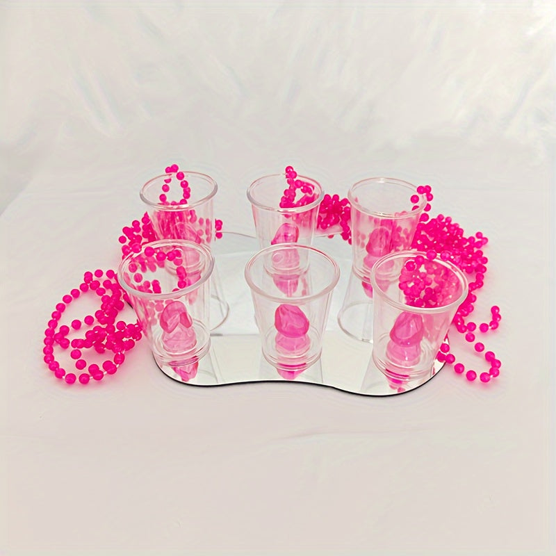 6-Pack Pink Beaded Necklaces with Party Shot Glasses - Plastic Cup Decorations for Bridal Shower, Bachelor Party, Wedding, Baptism, Tailgating | Theme: Carnivals | No Electricity Needed | Ideal for Christmas, Halloween, Hanuk