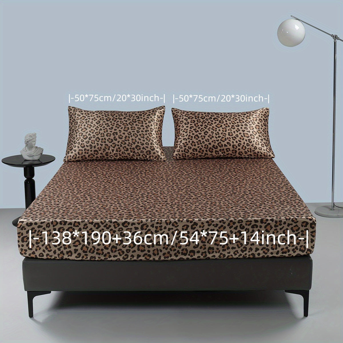 Luxurious Leopard Print Satin Sheet Set - Soft, Breathable, and Hypoallergenic for Comfortable Sleeping in Home, Dorm, and Guest Room - Includes 1 Mat and 2 Pillowcases, Easy Care and Machine Washable (Core Not Included)3pcs