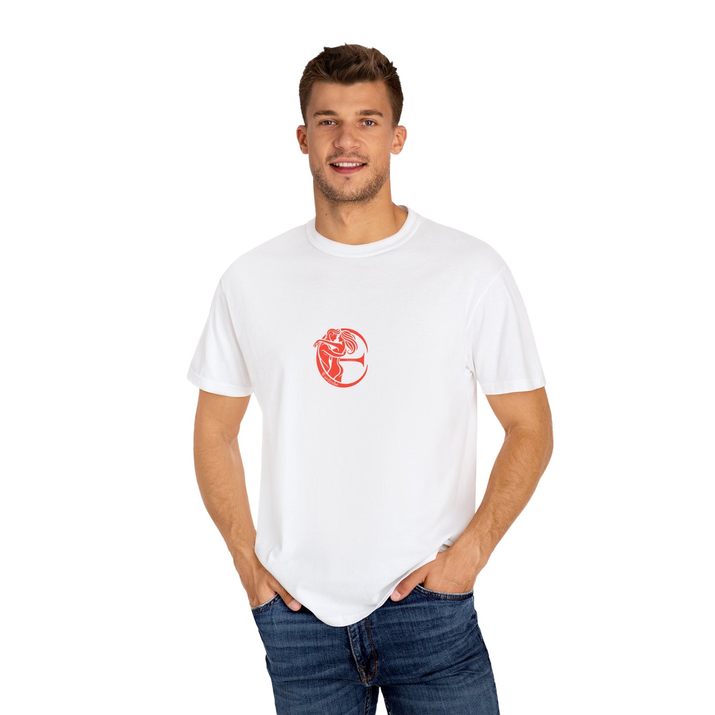 Unisex Garment-Dyed T-shirt with red logo