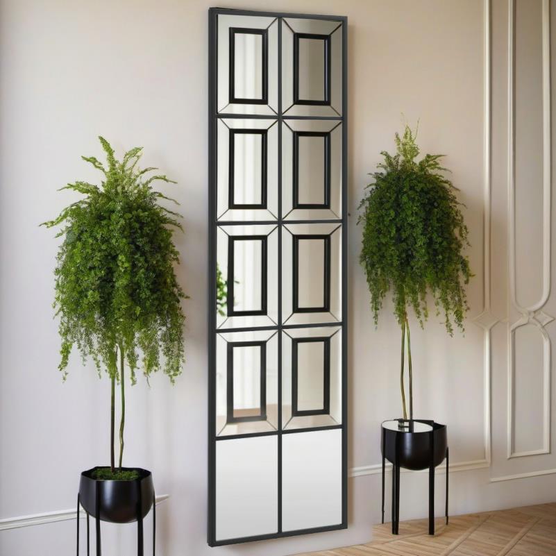 Elegant Black Rectangular Wall Mirror with Iron Frame, 30.48x99.06 cm - Modern Home Decor