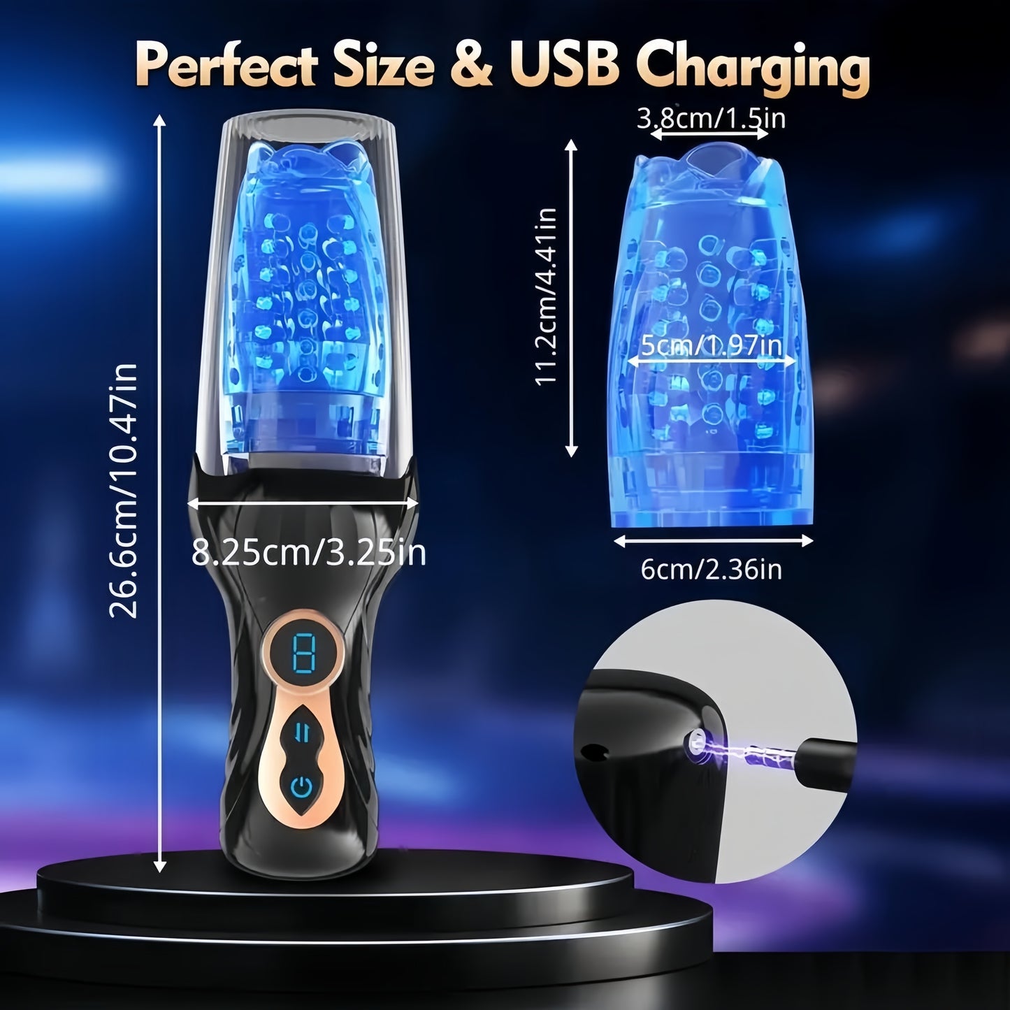 Automatic Male Masturbator - Adult Toy, 9 Thrusts & 9 Rotating Modes, LED Display Durable Silicone Cup for Stimulation, Transparent Design, with 650mAh Rechargeable Lithium Battery, Battery Po