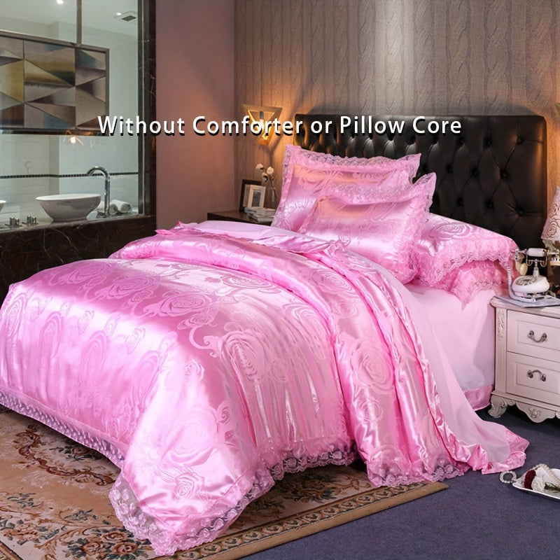 2/3pcs Quilt Cover Set, Luxurious Lace and Jacquard Satin Bedding Set, Comfortable and Smooth Quilt Cover, Suitable for Bedroom, Guest Room (1 * Quilt Cover + 1/2 * Pillowcase, No Core)