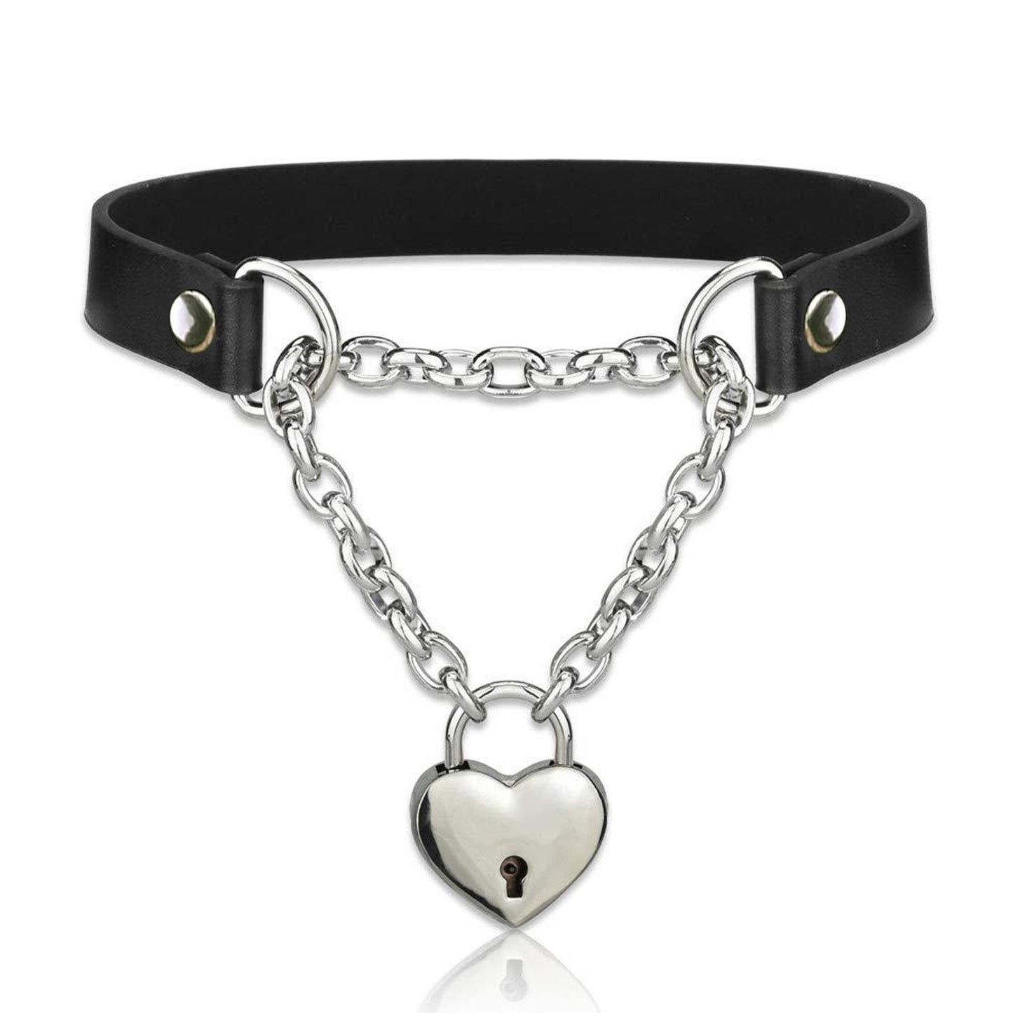 Gothic Sexy Black PU Leather Choker with Heart Lock Pendant - Daily & Halloween Accessory, No Mosaic, Unique Holiday Themed Necklace for Summer