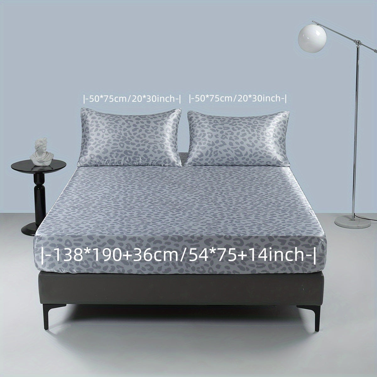 Luxurious Leopard Print Satin Sheet Set - Soft, Breathable, and Hypoallergenic for Comfortable Sleeping in Home, Dorm, and Guest Room - Includes 1 Mat and 2 Pillowcases, Easy Care and Machine Washable (Core Not Included)3pcs