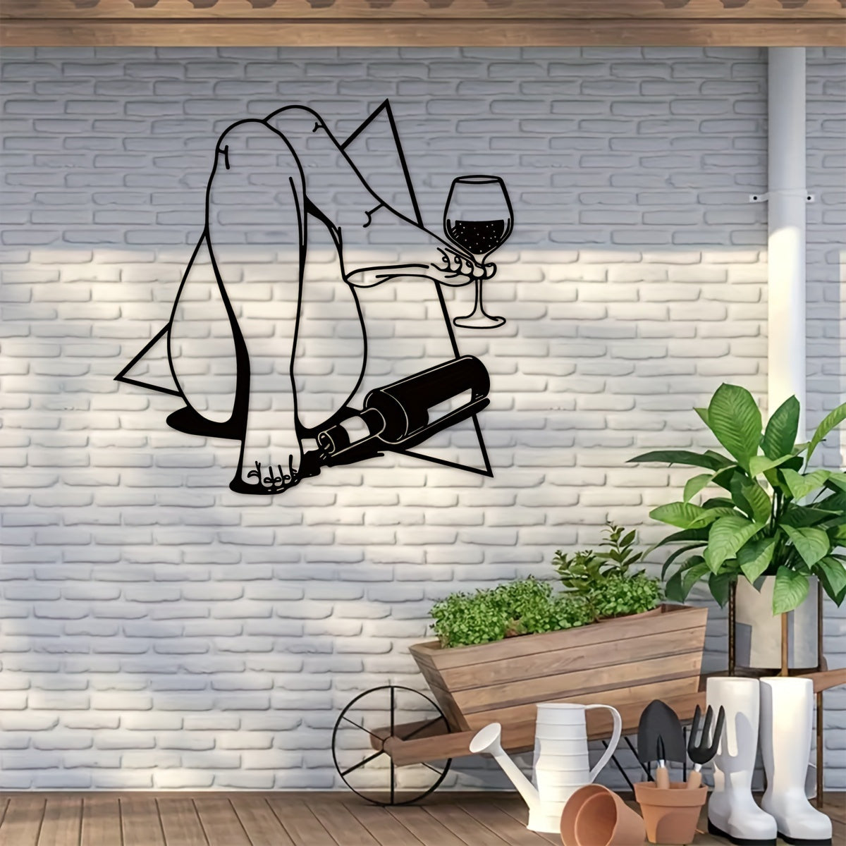 Cyberpunk Wine Drinker Metal Wall Art - Iron Home Bar Decor, No Power Needed, Featherless, Outdoor-Ready