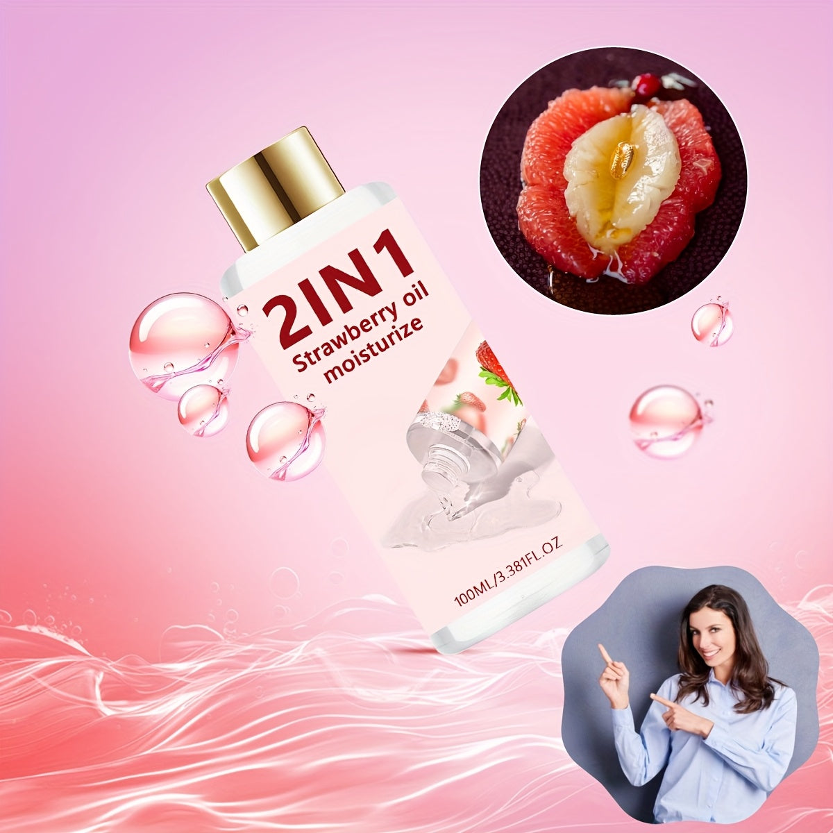 Strawberry Cake Flavor Couple Moisturizing Oil 100ml - Water Based Formula - Long-lasting Moisturizing - Suitable for Adult Entertainment - Easy to Clean, Strawberry Cake Flavor, Moisturizing Oil