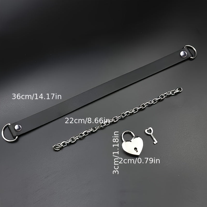 Gothic Sexy Black PU Leather Choker with Heart Lock Pendant - Daily & Halloween Accessory, No Mosaic, Unique Holiday Themed Necklace for Summer
