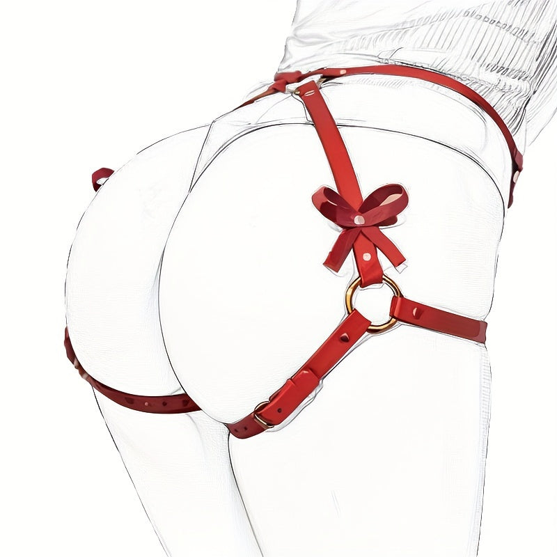 1pc BDSM Leather Bondage, Hip Binding Belt Leg Loops, Bow Decoration Couple Sex Supplies Sexy Hip Belt