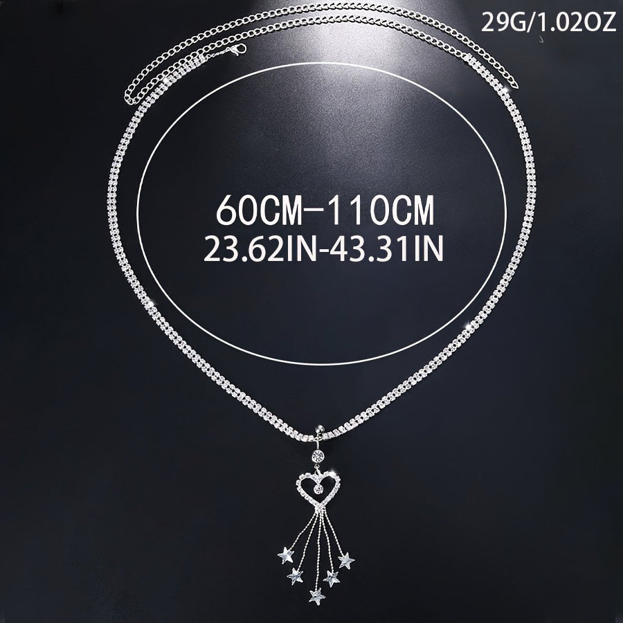 Chic Silvery Tassel Heart Belly Button Ring - Sexy Rhinestone Waist Chain for Women, Perfect for Parties & Festivals