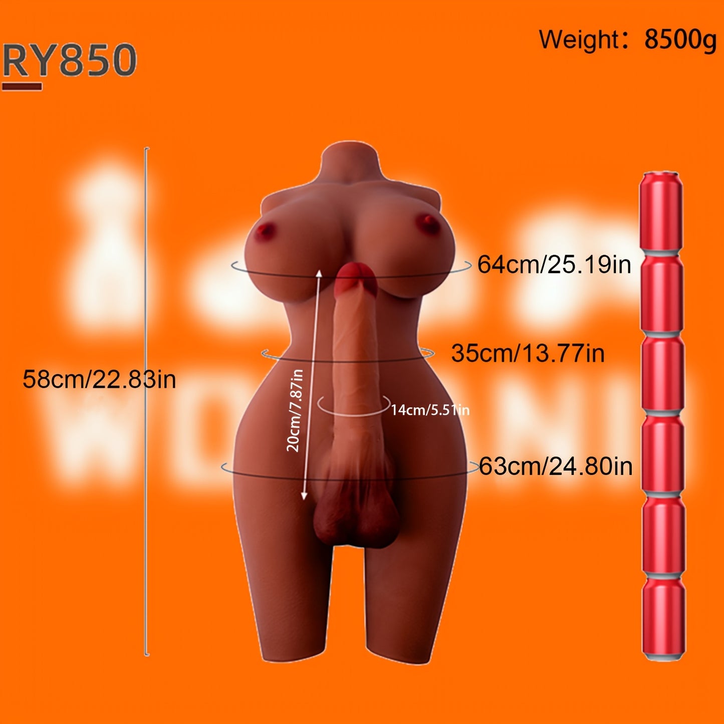 1pc Realistic Full-Size Female Love Doll, Soft TPE Body, Bendable Skeleton, Lifelike Features, No Head, Non-Electric, Adult Toy for Vaginal, Anal, Breast Interaction - 56cm Height