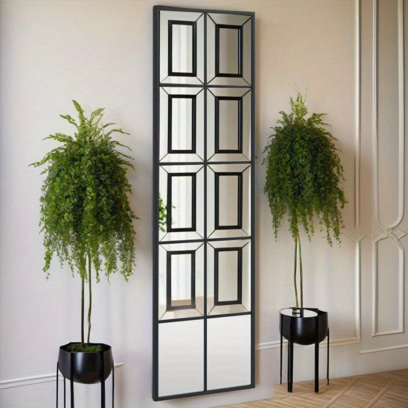 Elegant Black Rectangular Wall Mirror with Iron Frame, 30.48x99.06 cm - Modern Home Decor