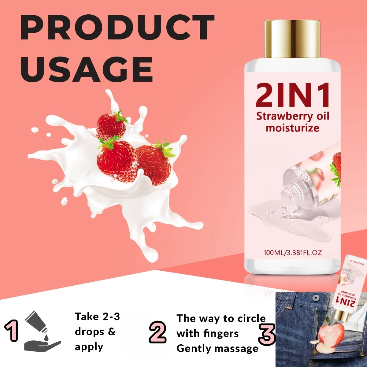 Strawberry Cake Flavor Couple Moisturizing Oil 100ml - Water Based Formula - Long-lasting Moisturizing - Suitable for Adult Entertainment - Easy to Clean, Strawberry Cake Flavor, Moisturizing Oil