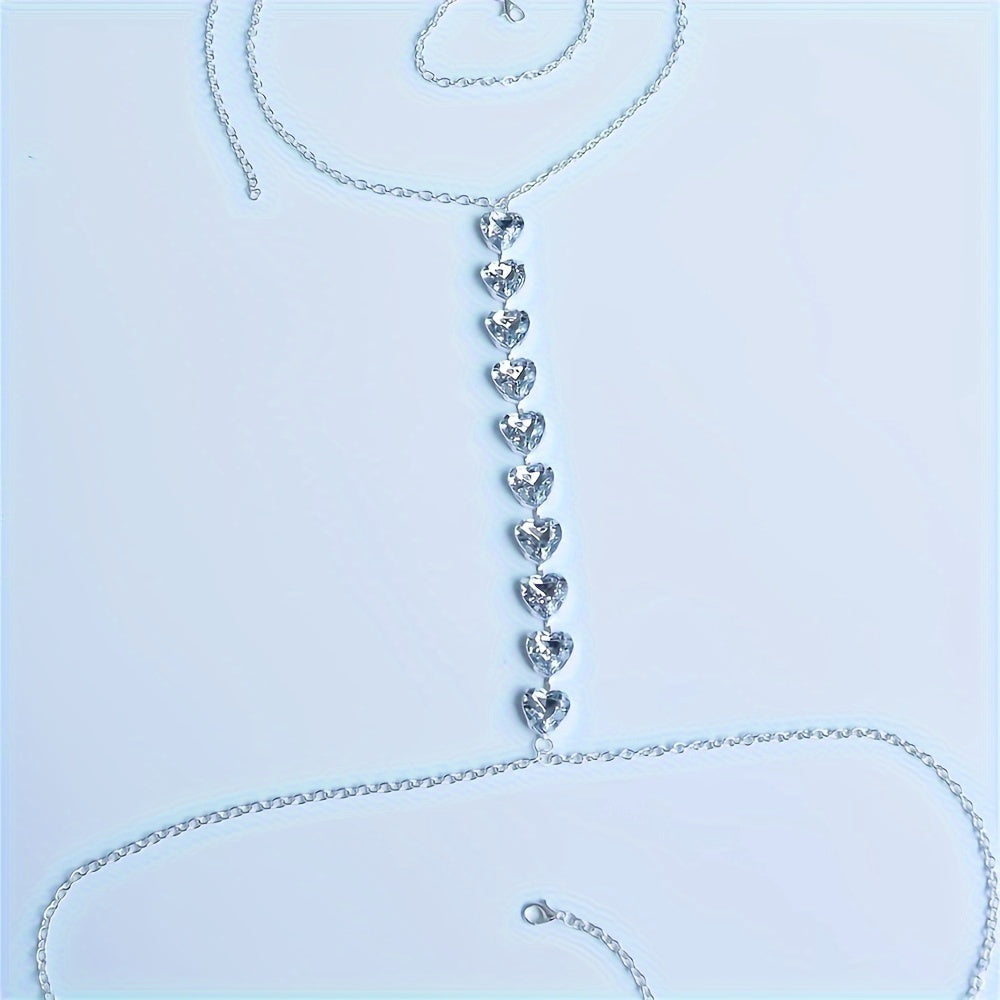 White Chic Heart-Shaped Neck & Chest Chain - Sexy Boho Style Body Jewelry for Women, Perfect for Parties & Gifts
