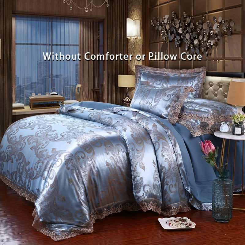 2/3pcs Quilt Cover Set, Luxurious Lace and Jacquard Satin Bedding Set, Comfortable and Smooth Quilt Cover, Suitable for Bedroom, Guest Room (1 * Quilt Cover + 1/2 * Pillowcase, No Core)