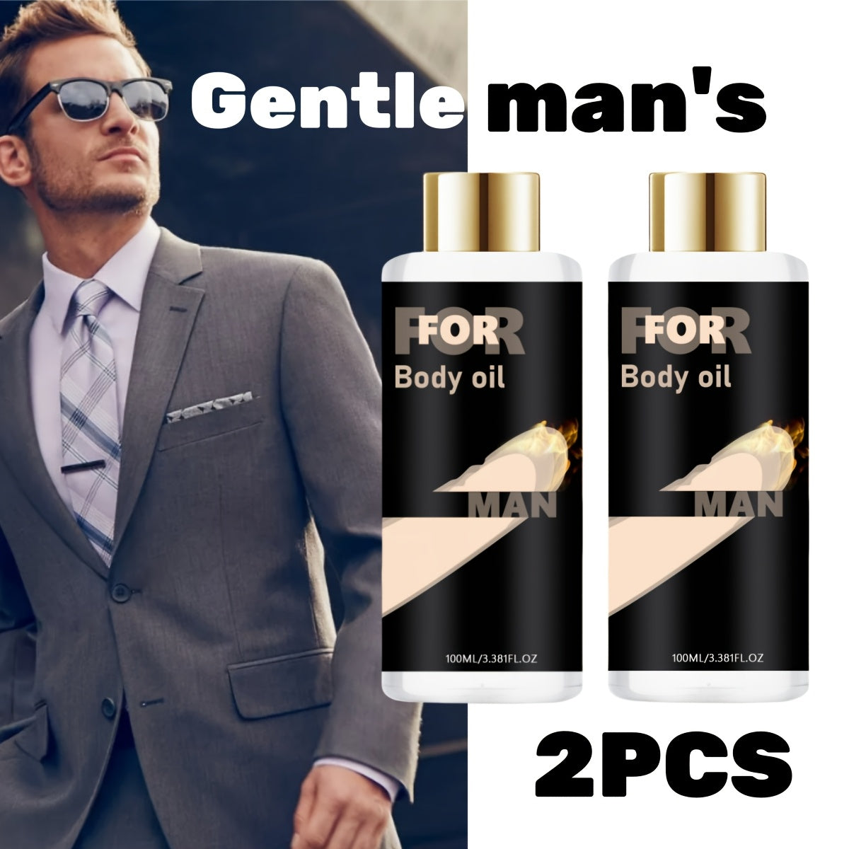 Men's Long-Lasting Moisturizing Body Oil - Safe & Gentle Formula with Ginseng, Aloe Vera, Glycerin - Ideal for Toys & Adult Play - Massage Enhancing