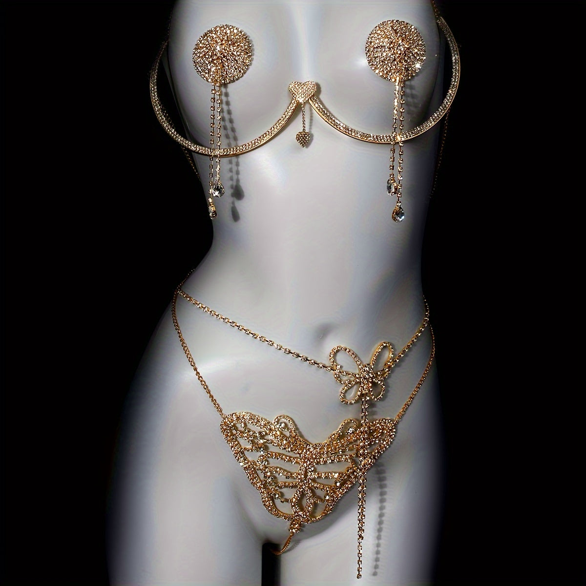 Set Women'S Sexy Exaggerated Sparkling Rhinestone Bikini Thong Body Chain Ensemble, Silver Plated, All-Year Round, Party Style, Fashion Jewelry Accessories 4pcs