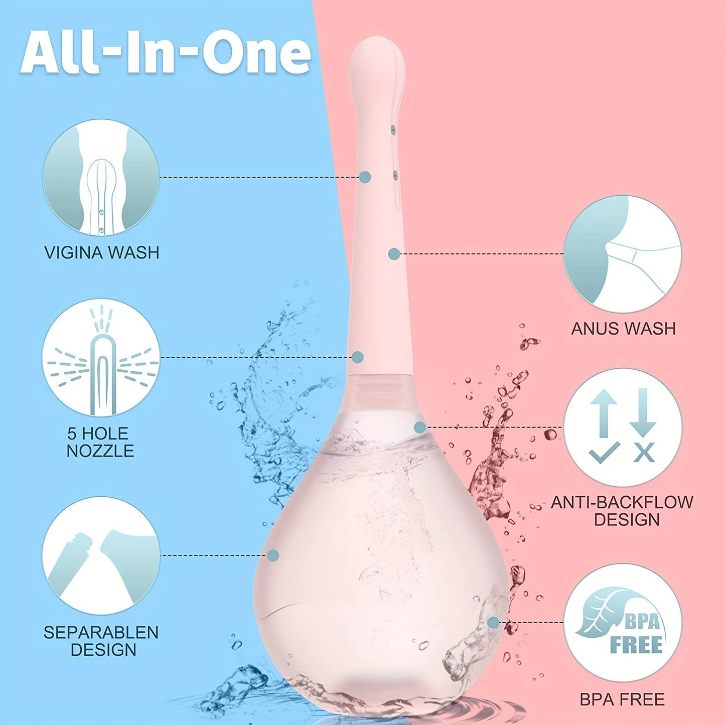 1pc Anal Vaginal Large Capacity Cleaner, Medical Silicone Ball Enema Cleaning Douche Body For Men And Women Adults Health Cleaner 5-Hole Medical Silicone Package Nozzle, Anti Back-Flow Douche Private Hygienic