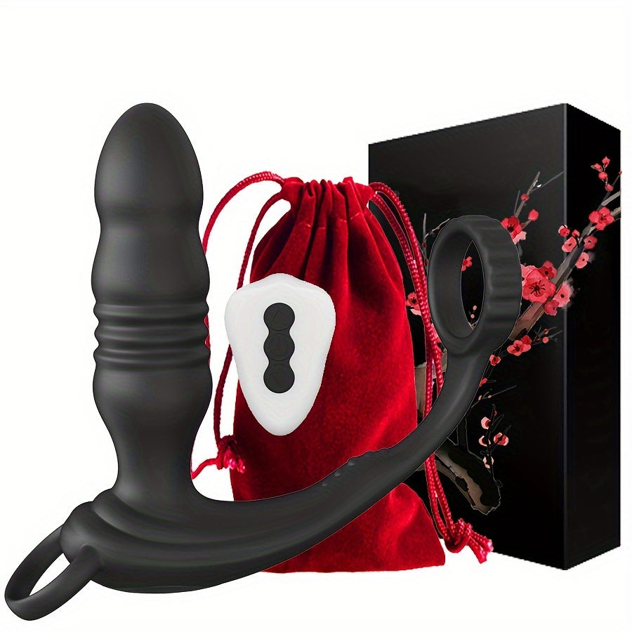 Black Blue Dual Motor Anal Plug Vibrator: Prostate Massager with Ring Plug, Remote Control, 10 Thrust & Vibration Modes, G-spot Stimulation , USB Charging, Latex Material