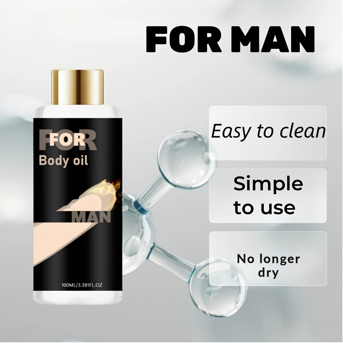 Men's Long-Lasting Moisturizing Body Oil - Safe & Gentle Formula with Ginseng, Aloe Vera, Glycerin - Ideal for Toys & Adult Play - Massage Enhancing