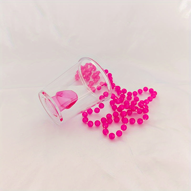 6-Pack Pink Beaded Necklaces with Party Shot Glasses - Plastic Cup Decorations for Bridal Shower, Bachelor Party, Wedding, Baptism, Tailgating | Theme: Carnivals | No Electricity Needed | Ideal for Christmas, Halloween, Hanuk