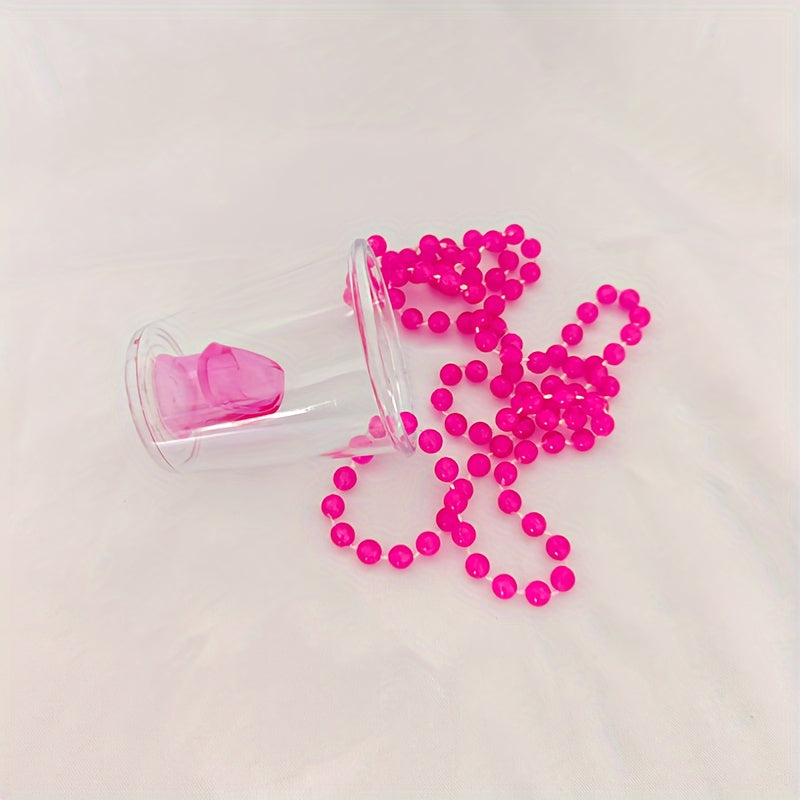 6-Pack Pink Beaded Necklaces with Party Shot Glasses - Plastic Cup Decorations for Bridal Shower, Bachelor Party, Wedding, Baptism, Tailgating | Theme: Carnivals | No Electricity Needed | Ideal for Christmas, Halloween, Hanuk