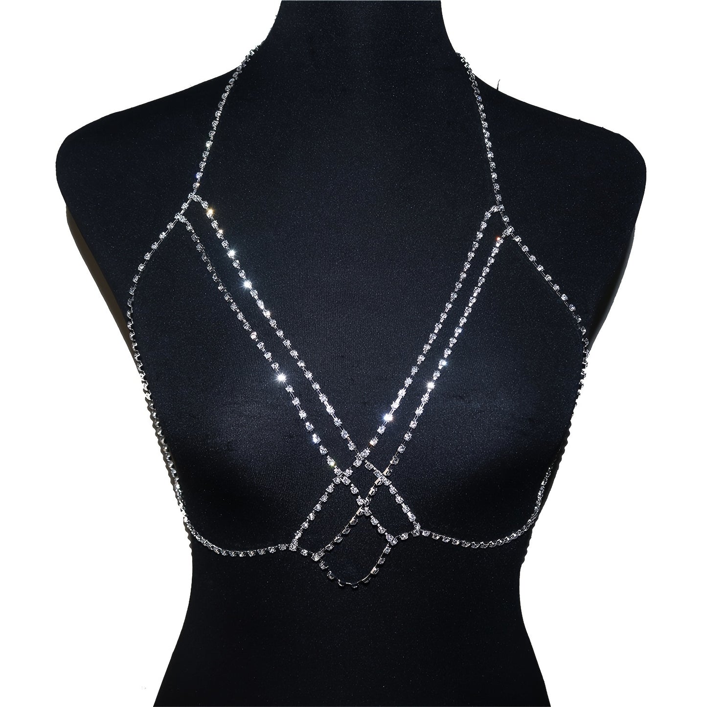 Multi-Layered Artificial Crystal Body Chain, Boho Sexy Cross Chest Jewelry, Romantic Nightclub Party Accessory, for Valentine'S Day & Special Occasions