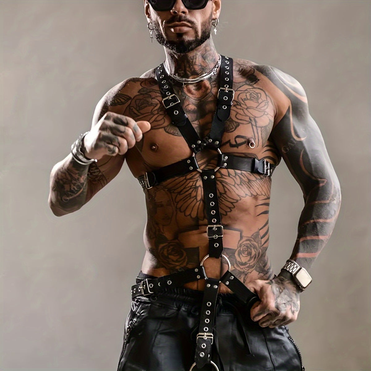 Men's Erotic Accessories Bondage Sexy Studded Vest Belt Fashion Body Vest Adjustable PU Leather Belt Suitable For Couples Dating Highlighting Pectoral Muscles