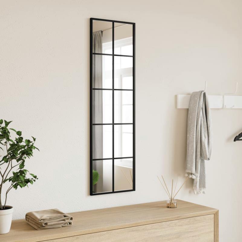 Elegant Black Rectangular Wall Mirror with Iron Frame, 30.48x99.06 cm - Modern Home Decor