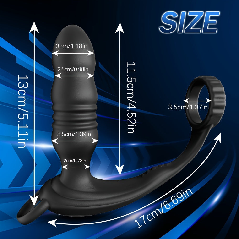 Black Blue Dual Motor Anal Plug Vibrator: Prostate Massager with Ring Plug, Remote Control, 10 Thrust & Vibration Modes, G-spot Stimulation , USB Charging, Latex Material