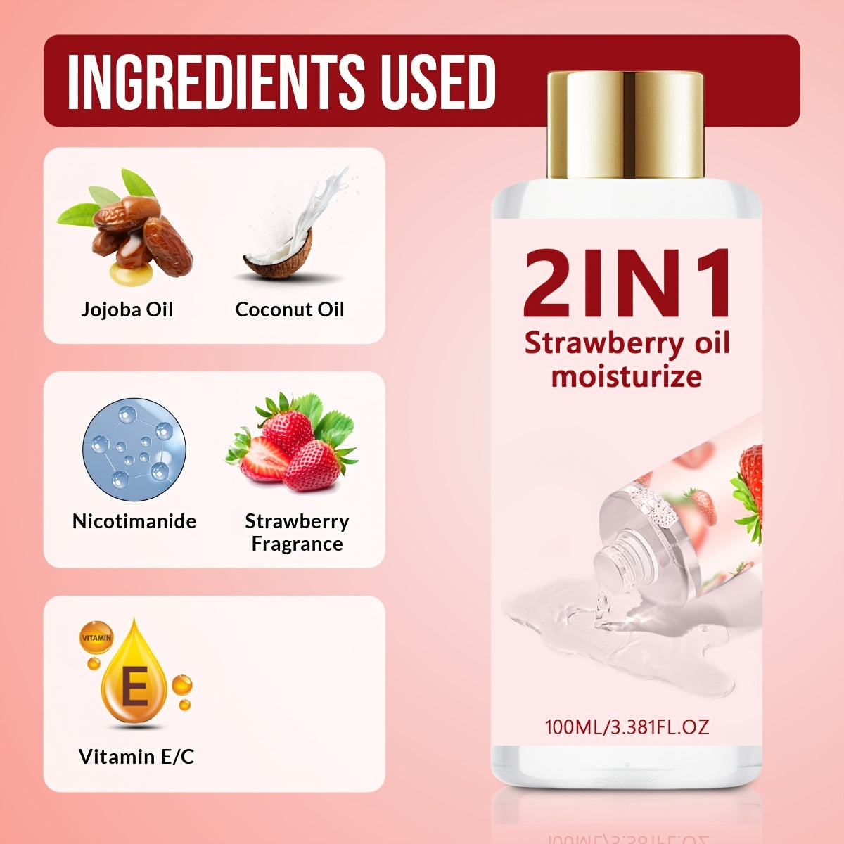 Strawberry Cake Flavor Couple Moisturizing Oil 100ml - Water Based Formula - Long-lasting Moisturizing - Suitable for Adult Entertainment - Easy to Clean, Strawberry Cake Flavor, Moisturizing Oil
