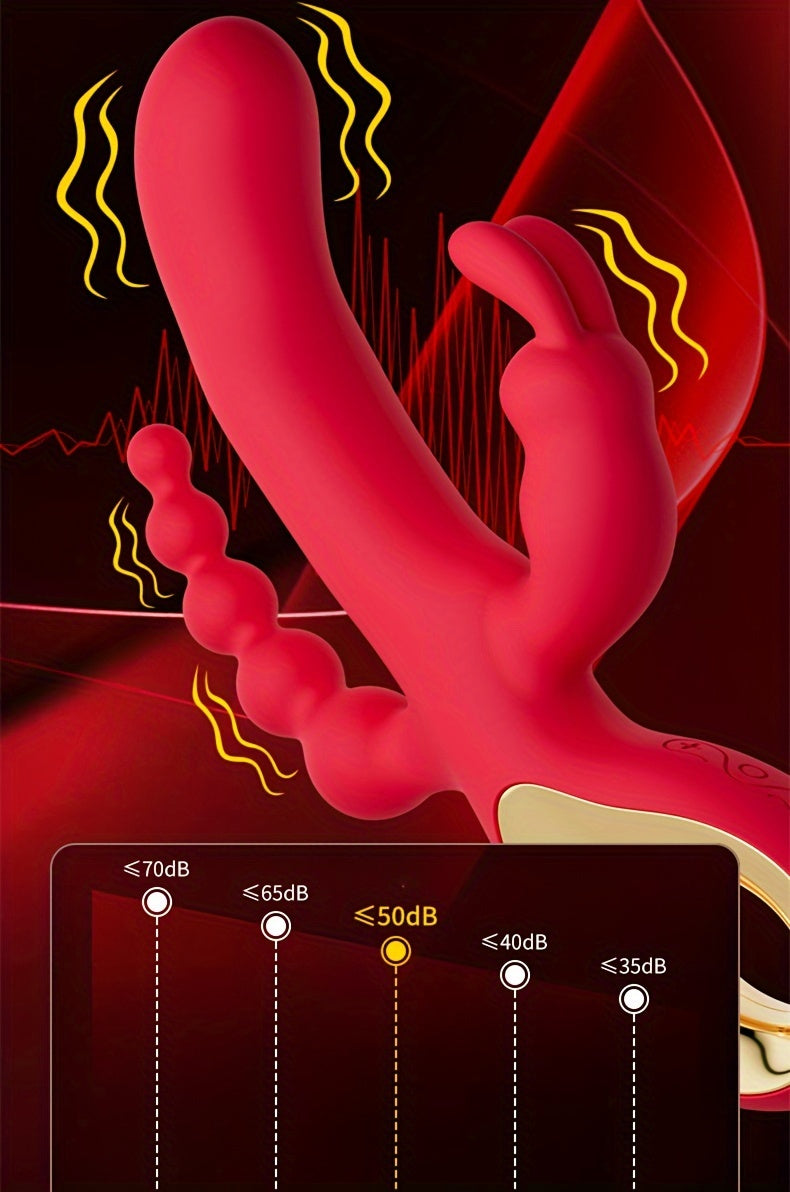 0015 3 In 1 Rabbit Vibrator G-Spot Clitoral Anal Dildo For Women, Double Motor Stimulation, 10 Vibration Modes, Rechargeable, Quiet, Adult Sex Toy For Solo Or Couples Female Sex Toy 1pc