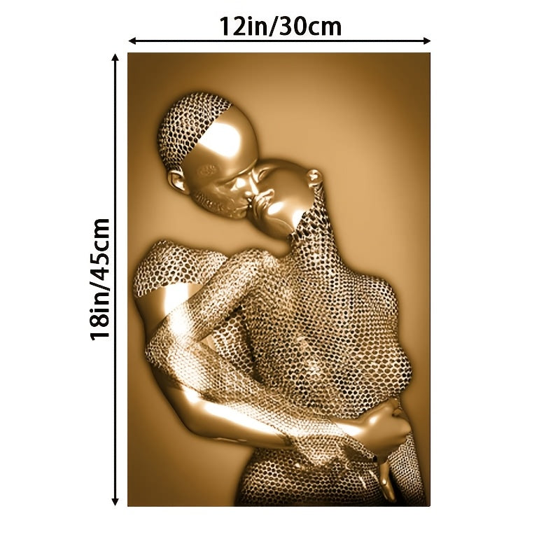 Romantic Golden Embrace Wall Art Poster, 30.48x45.72 cm - Frameless, Perfect for Bedroom, Living Room, Dining Area, and Bathroom Decor