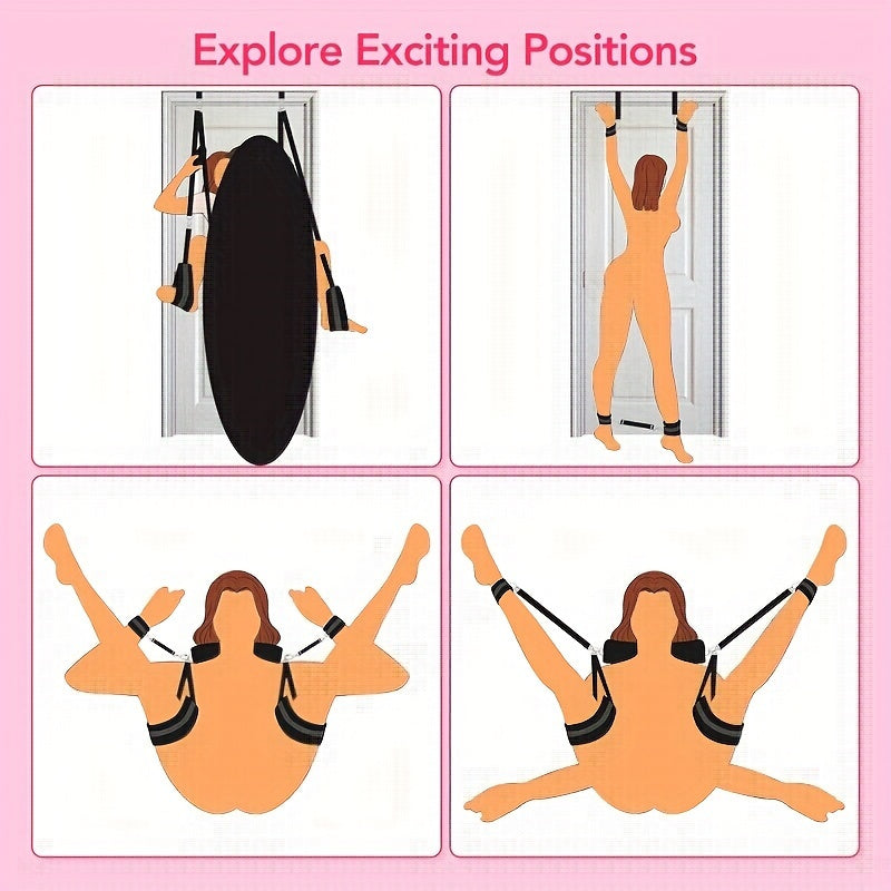4pcs Set, 136.08KG, Adult BDSM Sex Swing Combination Restraint Harness, BDSM Boor Sex Furniture Love Swing Kit, Unlocking Air Suspension Multiple Poses Positions, Adjustable And Removable, For Couples Lovers At Home Sex Toys