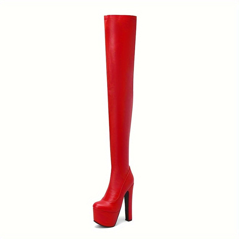 Chic Over-the-Knee Women's Boots - Stretchy Microfiber, Side Zipper, Block Heel, Fashionable Party & Nightclub Style, Sizes 6-12