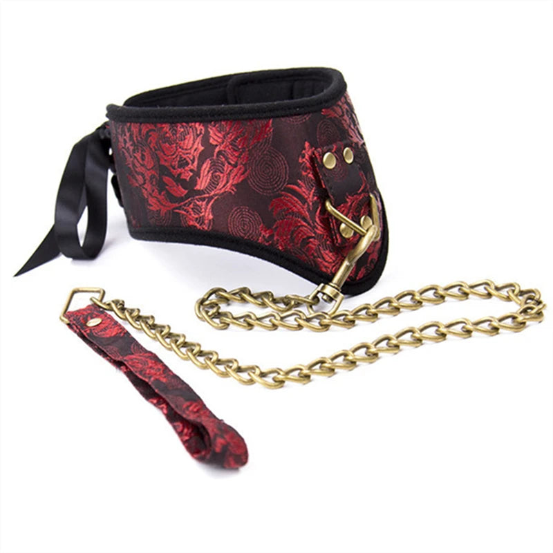 Tails Whip Adjust Classical Chinoiserie Embroidery Collar Elegant Ribbon BDSM Bondage HandCuffs Foot Cuff Erotic Toys For Women