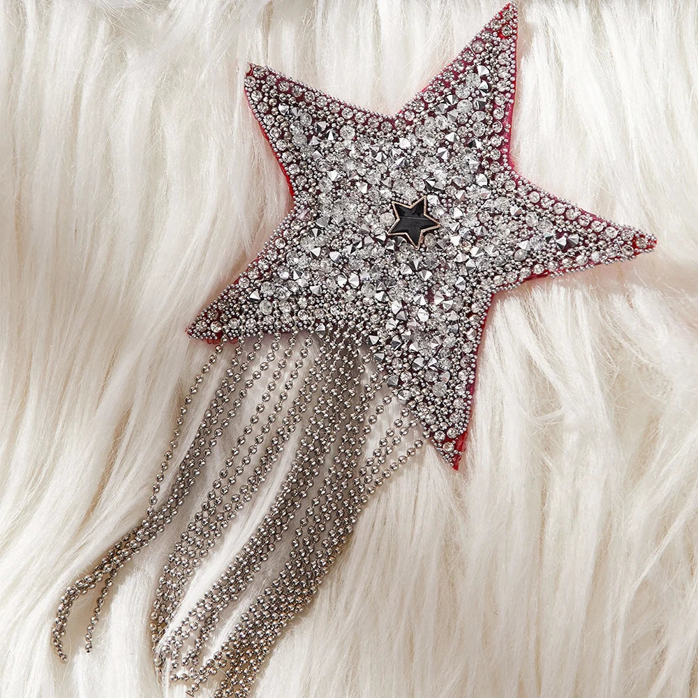 1pair Tassel Rhinestone Star Nipple Stickers Women Sexy Bra Nipple Cover Reusable Wear Silicone Nipple Pasties Chest Stickers