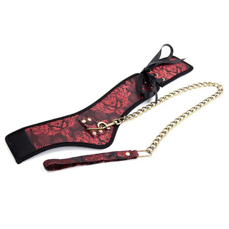 Tails Whip Adjust Classical Chinoiserie Embroidery Collar Elegant Ribbon BDSM Bondage HandCuffs Foot Cuff Erotic Toys For Women