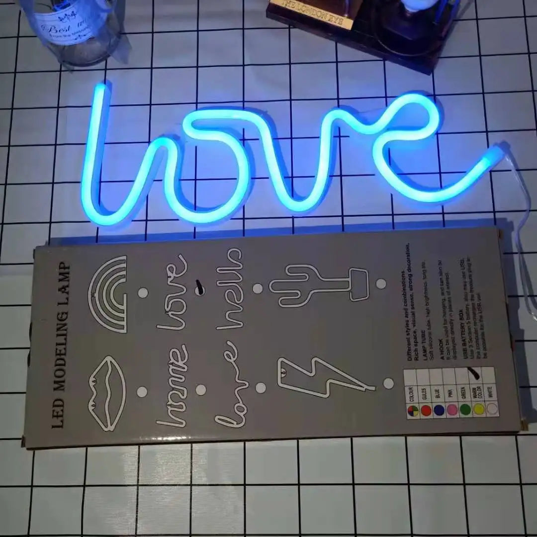 Love Neon Light Sign LED Letter Night Lamp Battery USB Powered Nightlight for Christmas Valentine's Proposal Wedding Decor