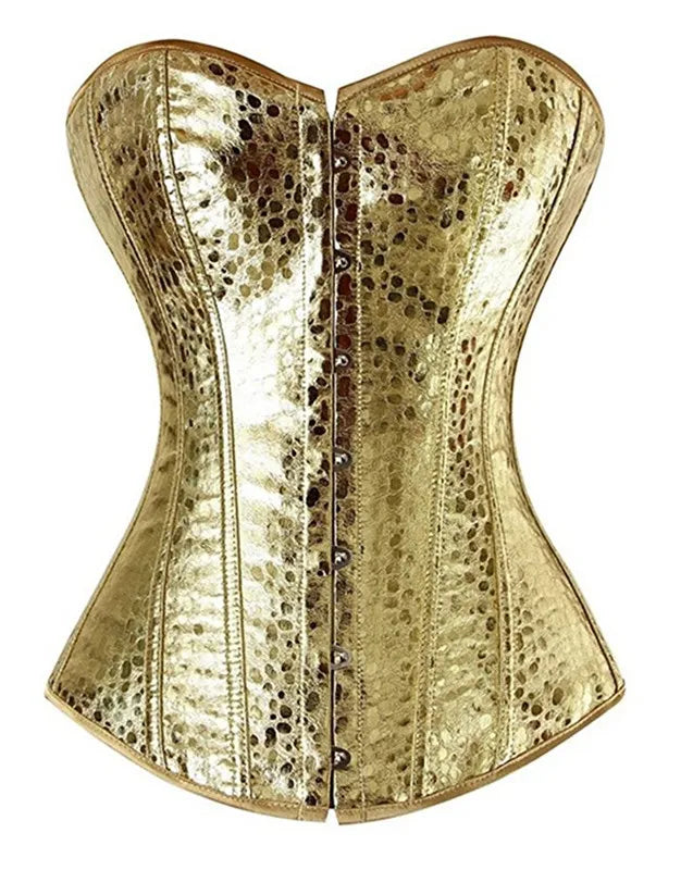0025 sexy faux leather corset lingerie bustiers top Steampunk gothic punk corset burlesque plus size nightclub costume gold sliver