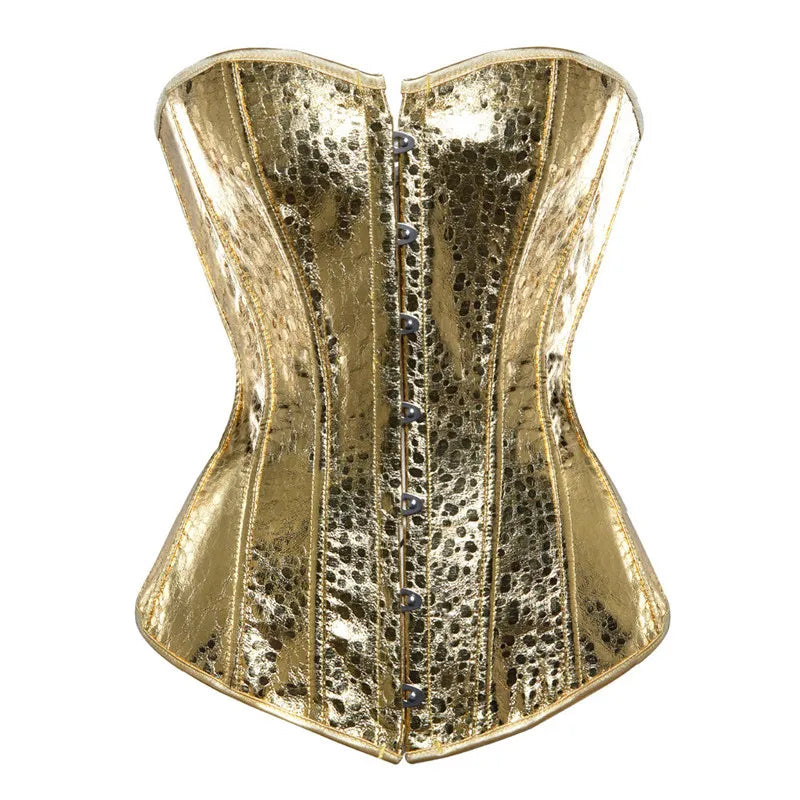0025 sexy faux leather corset lingerie bustiers top Steampunk gothic punk corset burlesque plus size nightclub costume gold sliver